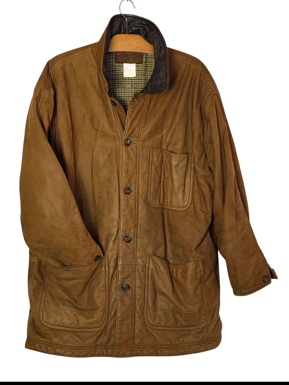 L.L. Bean Brown Leather Field Jacket with Dark Collar Vintage 1990's Men's Lrg